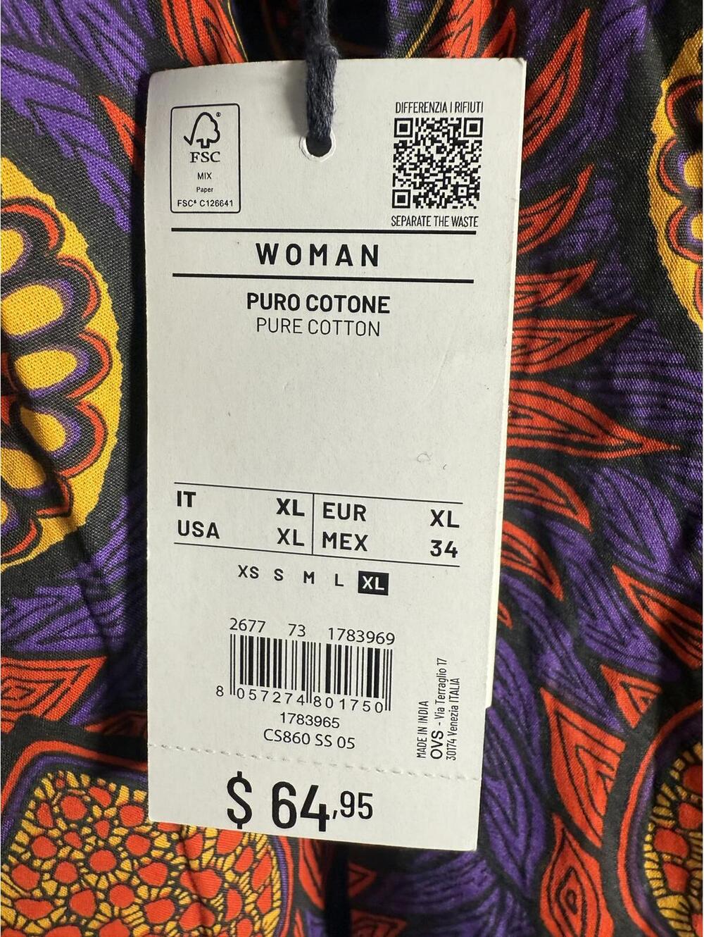 NWT PIOMBO Women's Pure Cotton Printed A-Line Midi Skirt Multicolor Size XL - Picture 5 of 7